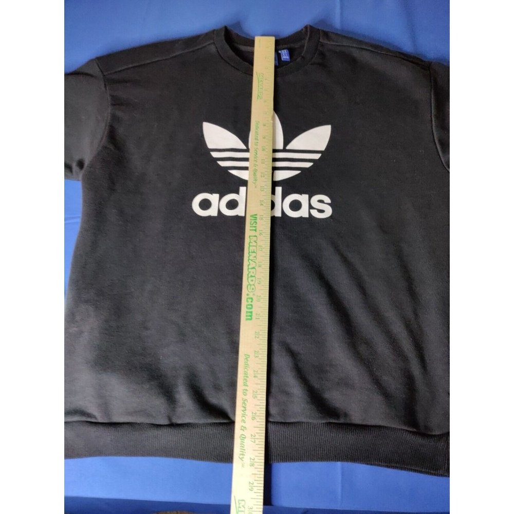 Adidas Trefoil Sweatshirt Womens Spell Out Logo Pockets Black/ White Size Large - Picture 3 of 8
